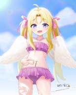 character:firo_(tate_no_yuusha_no_nariagari) copyright:tate_no_yuusha_no_nariagari general:1girl general:ahoge general:bare_arms general:bare_shoulders general:bikini general:blonde_hair general:blue_eyes general:blue_sky general:blush general:child general:cloud general:day general:fang general:feathered_wings general:hair_ornament general:looking_at_viewer general:navel general:open_mouth general:outdoors general:parted_bangs general:pink_bikini general:pubic_tattoo general:sky general:smile general:solo general:spread_navel general:standing general:swimsuit general:tattoo general:twintails general:water general:white_wings general:wings technical:grabber // 850x1061 // 802.9KB