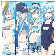 artist:ten_10wa character:rimuru_tempest character:rimuru_tempest_(slime) copyright:tensei_shitara_slime_datta_ken general:1other general:artist_name general:beach general:bikini general:blue_hair general:cowboy_shot general:eyelashes general:hat general:jacket general:midriff general:multiple_views general:navel general:one_eye_closed general:ponytail general:shirt general:sky general:slime_(creature) general:string_bikini general:swimsuit general:water general:yellow_eyes technical:grabber // 1000x1000 // 483.8KB