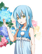 artist:shoura character:rimuru_tempest copyright:tensei_shitara_slime_datta_ken general:1other general:blue_dress general:blue_flower general:blue_hair general:collarbone general:dress general:flower general:hair_between_eyes general:long_hair general:open_mouth general:pink_flower general:ribbon general:sleeveless general:sleeveless_dress general:solo general:straight_hair general:sundress general:upper_body general:white_background general:white_ribbon general:yellow_eyes general:yellow_flower meta:highres technical:grabber // 940x1200 // 621.0KB