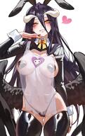 artist:foolish_potato character:albedo copyright:overlord_(maruyama) general:1girl general:ahoge general:animal_ears general:apron general:black_hair general:black_panties general:black_wings general:blush general:bow general:bowtie general:breasts general:cowboy_shot general:demon_girl general:demon_horns general:fake_animal_ears general:feathered_wings general:gluteal_fold general:grin general:hair_between_eyes general:hand_up general:heart general:heart_pasties general:highleg general:highleg_panties general:horns general:large_breasts general:long_hair general:looking_at_viewer general:low_horns general:low_wings general:meme_attire general:navel general:panties general:pasties general:rabbit_ears general:reverse_bunnysuit general:reverse_outfit general:see-through_clothes general:shrug_(clothing) general:simple_background general:smile general:solo general:standing general:underwear general:very_long_hair general:white_apron general:white_background general:white_horns general:wings general:yellow_bow general:yellow_bowtie general:yellow_eyes meta:absurdres meta:highres technical:grabber // 2000x3164 // 551.5KB