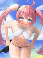 artist:nagisuke_shiona character:milim_nava copyright:tensei_shitara_slime_datta_ken general:1girl general::3 general:ahoge general:bandeau general:bare_shoulders general:beach general:bikini general:black_bikini_bottom general:blue_eyes general:blue_sky general:breasts general:cloud general:cowboy_shot general:day general:fang general:long_hair general:mesugaki general:navel general:ocean general:open_mouth general:outdoors general:pink_hair general:sand general:sky general:small_breasts general:smile general:smirk general:solo general:stomach general:swimsuit general:thigh_gap general:twintails general:very_long_hair general:white_bandeau meta:absurdres meta:commentary_request meta:highres technical:grabber // 2100x2800 // 3.6MB