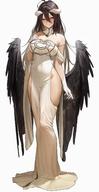 artist:dfm_(darknessdfm) character:albedo copyright:overlord_(maruyama) general:1girl general:ahoge general:bare_shoulders general:black_feathers general:black_hair general:black_wings general:breasts general:cleavage general:demon_girl general:demon_horns general:demon_wings general:dress general:feathered_wings general:feathers general:gloves general:hair_between_eyes general:horns general:large_breasts general:long_hair general:looking_at_viewer general:low_horns general:low_wings general:off-shoulder_dress general:off_shoulder general:slit_pupils general:smile general:solo general:white_background general:white_dress general:white_gloves general:wings general:yellow_eyes meta:highres technical:grabber // 1200x2320 // 342.7KB