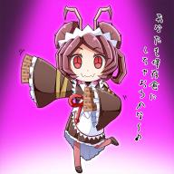 character:entoma_vasilissa_zeta copyright:overlord_(maruyama) general:chibi general:insect_girl general:maid general:monster_girl general:ofuda general:pose general:purple_hair general:red_eyes general:standing_on_one_leg general:text_focus metadata:translation_request tagme technical:grabber // 800x800 // 450.3KB