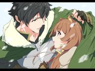 artist:umanosuke character:iwatani_naofumi character:raphtalia copyright:tate_no_yuusha_no_nariagari general:1boy general:1girl general:animal_ear_fluff general:animal_ears general:black_gloves general:black_hair general:brown_hair general:cape general:closed_mouth general:couple general:fingerless_gloves general:fur_trim general:gloves general:green_cape general:green_eyes general:hetero general:letterboxed general:long_hair general:looking_at_another general:open_mouth general:raccoon_ears general:raccoon_girl general:short_hair general:smile general:snow meta:commentary_request technical:grabber // 1000x750 // 520.1KB