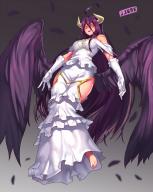 artist:jjune character:albedo copyright:madhouse copyright:overlord_(maruyama) general:ahoge general:barefoot general:blush general:dark_background general:dress general:girl general:gloves general:horn_(horns) general:light_erotic general:long_hair general:looking_at_viewer general:purple_hair general:signed general:single general:smile general:tall_image general:white_gloves general:wings general:yellow_eyes tagme technical:grabber // 939x1171 // 821.3KB