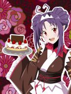 character:konno_yuuki character:yuuki_(sao) copyright:overlord_(maruyama) general:1girl general:cake general:dress general:entoma_vasilissa_zeta_(cosplay) general:female general:food general:frilled_sleeves general:looking_at_viewer general:maid general:maid_headdress general:obi general:pointed_ears general:purple_hair general:short_hair general:smbmb128 general:solo general:wa_maid general:wide_sleeves medium:cosplay tagme technical:grabber // 768x1024 // 347.8KB