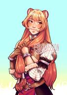 artist:aeveternal character:raphtalia copyright:tate_no_yuusha_no_nariagari general:1girl general:animal_ear_fluff general:animal_ears general:armor general:artist_name general:belt general:black_dress general:blue_background general:blush general:breastplate general:breasts general:brown_belt general:brown_eyes general:brown_gloves general:brown_hair general:closed_mouth general:dress general:elbow_gloves general:eyelashes general:fur-trimmed_gloves general:fur_trim general:gloves general:gradient_background general:hair_tubes general:hands_up general:holding general:holding_own_hair general:layered_dress general:leather_armor general:lips general:long_hair general:long_sleeves general:looking_at_viewer general:medium_breasts general:metal_arm_cuffs general:metal_wrist_cuffs general:multicolored_background general:pauldrons general:raccoon_ears general:raccoon_girl general:red_dress general:shoulder_armor general:single_pauldron general:smile general:solo general:two-tone_dress general:upper_body general:white_dress general:yellow_background meta:absurdres meta:commission meta:english_commentary meta:highres technical:grabber // 2480x3508 // 824.4KB