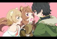 artist:umanosuke character:iwatani_naofumi character:raphtalia character:rifana copyright:tate_no_yuusha_no_nariagari general:1boy general:2girls general:animal_ear_fluff general:animal_ears general:black_hair general:blonde_hair general:brown_hair general:green_eyes general:long_hair general:multiple_girls general:open_mouth general:pink_eyes general:raccoon_ears general:raccoon_girl general:smile general:very_long_hair general:yellow_eyes meta:commentary_request technical:grabber // 1000x700 // 357.9KB