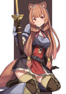 artist:kusubii character:raphtalia copyright:tate_no_yuusha_no_nariagari general:1girl general:animal_ear_fluff general:animal_ears general:arm_support general:armor general:belt general:black_dress general:black_gloves general:blush general:boots general:breastplate general:breasts general:brown_background general:brown_footwear general:brown_hair general:cross-laced_footwear general:dress general:feet_out_of_frame general:gauntlets general:gloves general:greaves general:hand_up general:lace-up_boots general:long_hair general:looking_at_viewer general:medium_breasts general:neck_ribbon general:petticoat general:raccoon_ears general:raccoon_girl general:raccoon_tail general:red_eyes general:red_ribbon general:ribbon general:scabbard general:sheath general:sheathed general:short_dress general:sidelocks general:sitting general:smile general:solo general:sword general:tail general:thigh_boots general:thighhighs general:two-tone_background general:weapon general:white_background general:yokozuwari meta:commentary meta:highres technical:grabber // 1059x1500 // 854.7KB