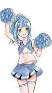 character:rimuru_tempest copyright:tensei_shitara_slime_datta_ken general:1girl general:arm_up general:blue_hair general:blue_shirt general:blue_skirt general:blush general:cheerleader general:long_hair general:looking_at_viewer general:navel general:open_mouth general:pom_pom_(cheerleading) general:ponytail general:ribbon general:shirt general:skirt general:socks general:thighhighs general:white_background general:white_ribbon general:yellow_eyes meta:highres technical:grabber // 675x1200 // 374.8KB