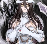 artist:notoro character:albedo copyright:overlord_(maruyama) general:1girl general:bangs general:breasts general:brown_eyes general:cleavage general:confused general:demon general:demon_girl general:dress general:gloves general:horns general:jewelry general:large_breasts general:long_hair general:looking_at_viewer general:pale_skin general:ring general:scared general:sleeveless general:sleeveless_dress general:slit_pupils general:solo general:squid general:succubus general:sweat general:sweatdrop general:white_dress general:white_eyes general:white_gloves general:wings tagme technical:grabber // 593x550 // 522.6KB