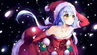 artist:takeuchisekei character:rimuru_tempest copyright:tensei_shitara_slime_datta_ken general:1girl general:arm_up general:bell general:blue_hair general:blush general:breasts general:christmas general:cleavage general:collarbone general:dress general:elbow_gloves general:floating_hair general:fur-trimmed_dress general:fur-trimmed_gloves general:fur-trimmed_headwear general:fur_trim general:genderswap general:genderswap_(otf) general:gloves general:hair_between_eyes general:hair_ornament general:hairclip general:hat general:leaning_forward general:long_hair general:outdoors general:red_dress general:red_gloves general:red_hat general:santa_costume general:santa_gloves general:santa_hat general:small_breasts general:snowing general:solo general:strapless general:strapless_dress general:very_long_hair general:winter general:yellow_eyes meta:highres technical:grabber // 1919x1080 // 397.4KB