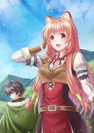 artist:myudon18 character:iwatani_naofumi character:raphtalia copyright:tate_no_yuusha_no_nariagari general:1boy general:1girl general::d general:animal_ears general:black_eyes general:black_hair general:blue_sky general:bow general:bowtie general:brown_gloves general:brown_hair general:cape general:closed_mouth general:cloud general:day general:dress general:floating_hair general:fur-trimmed_cape general:fur_trim general:gloves general:green_cape general:hair_tubes general:hand_in_own_hair general:lens_flare general:long_hair general:looking_back general:neck_ribbon general:open_mouth general:outdoors general:raccoon_ears general:raccoon_girl general:red_bow general:red_bowtie general:red_eyes general:red_ribbon general:ribbon general:sky general:smile general:sparkle general:very_long_hair meta:absurdres meta:commentary meta:highres meta:md5_mismatch meta:photoshop_(medium) meta:resolution_mismatch meta:source_smaller technical:grabber // 2894x4093 // 433.1KB