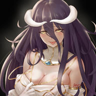 character:albedo copyright:overlord_(maruyama) general:1girl general::p general:ayu_(p1314_win) general:bangs general:bare_shoulders general:beckoning general:black_hair general:breasts general:clavicle general:cleavage general:demon_girl general:demon_horns general:detached_collar general:dress general:dress_pull general:elbow_gloves general:eyebrows_visible_through_hair general:eyes_visible_through_hair general:female general:gloves general:hair_between_eyes general:horns general:invitation general:large_breasts general:long_hair general:looking_at_viewer general:naughty_face general:no_bra general:slit_pupils general:solo general:tongue general:tongue_out general:white_dress general:white_gloves general:white_horns general:yellow_eyes medium:1:1_aspect_ratio medium:black_background medium:high_resolution medium:simple_background tagme technical:grabber // 1378x1378 // 884.8KB