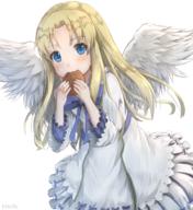 artist:hikari_niji character:firo_(tate_no_yuusha_no_nariagari) copyright:tate_no_yuusha_no_nariagari general:1girl general:bird_wings general:blonde_hair general:blue_bow general:blue_eyes general:blush general:bow general:closed_mouth general:dress general:dutch_angle general:eating general:feathered_wings general:food general:holding general:holding_food general:long_hair general:long_sleeves general:looking_at_viewer general:parted_bangs general:simple_background general:solo general:twitter_username general:white_background general:white_dress general:white_wings general:wings meta:commentary meta:highres technical:grabber // 1377x1500 // 2.2MB