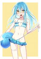 artist:abbbikun character:rimuru_tempest character:rimuru_tempest_(slime) copyright:tensei_shitara_slime_datta_ken general:1other general:bare_shoulders general:bikini general:bikini_skirt general:blue_bikini general:blue_hair general:blue_skirt general:blush general:border general:collarbone general:cowboy_shot general:eyelashes general:frilled_bikini general:frills general:hair_between_eyes general:highleg general:highleg_bikini general:long_hair general:navel general:open_mouth general:side-tie_bikini_bottom general:skirt general:smile general:solo general:stomach general:straight_hair general:string_bikini general:swimsuit general:thigh_strap general:unworn_bikini_bottom meta:commentary_request meta:highres technical:grabber // 1424x2048 // 294.0KB