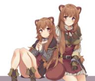 artist:kaosu_kun character:raphtalia copyright:tate_no_yuusha_no_nariagari general:2girls general:age_difference general:animal_ears general:armor general:ass general:belt general:blush general:boots general:breasts general:brown_footwear general:brown_gloves general:brown_hair general:closed_mouth general:collar general:convenient_leg general:cuffs general:dual_persona general:frilled_skirt general:frills general:gloves general:grey_shirt general:handcuffs general:hands_up general:knees_together_feet_apart general:knees_up general:large_breasts general:leaning_on_person general:long_hair general:long_sleeves general:looking_at_viewer general:miniskirt general:multiple_girls general:neck_ribbon general:no_socks general:own_hands_together general:purple_eyes general:raccoon_ears general:raccoon_girl general:raccoon_tail general:red_ribbon general:ribbed_shirt general:ribbon general:shirt general:sidelocks general:simple_background general:sitting general:skirt general:sleeves_past_wrists general:smile general:tail general:thighs general:white_background general:white_shirt general:white_skirt meta:absurdres meta:commentary meta:highres technical:grabber // 2913x2480 // 3.2MB