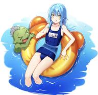 artist:abbbikun character:rimuru_tempest copyright:tensei_shitara_slime_datta_ken general:1boy general:1other general:androgynous general:bare_shoulders general:blue_hair general:bone general:character_name general:collarbone general:food general:genderswap general:genderswap_(otm) general:goblin general:hair_between_eyes general:innertube general:long_hair general:looking_at_viewer general:male_focus general:name_tag general:partially_submerged general:popsicle general:school_swimsuit general:smile general:swim_ring general:swimsuit general:thighs general:tongue general:tongue_out general:water general:wet general:yellow_eyes meta:commentary meta:highres meta:translated technical:grabber // 2048x1989 // 305.6KB