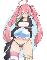 artist:tilt-shift_(azalanz) character:milim_nava character:rimuru_tempest character:rimuru_tempest_(slime) copyright:tensei_shitara_slime_datta_ken general:1girl general:1other general:ahoge general:arm_at_side general:ass_visible_through_thighs general:blue_eyes general:blush general:breasts general:fang general:flying_sweatdrops general:groin_tendon general:hair_between_eyes general:long_hair general:pink_hair general:single_thighhigh general:slime_(creature) general:small_breasts general:striped_clothes general:striped_thighhighs general:sweatdrop general:thighhighs general:thighs general:twintails general:very_long_hair technical:grabber // 795x1003 // 95.8KB