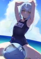 artist:inuinuo_gataken character:rimuru_tempest character:rimuru_tempest_(slime) copyright:tensei_shitara_slime_datta_ken general:1other general:armpits general:arms_up general:beach general:blue_hair general:blue_one-piece_swimsuit general:blue_sky general:cloud general:collarbone general:covered_navel general:cowboy_shot general:day general:eyelashes general:frown general:name_tag general:ocean general:one-piece_swimsuit general:outdoors general:presenting_armpit general:school_swimsuit general:sky general:slime_(creature) general:solo general:swimsuit general:thighs general:water general:yellow_eyes meta:absurdres meta:commentary_request meta:highres technical:grabber // 1748x2480 // 4.7MB