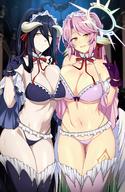 artist:lindaroze character:albedo character:jibril_(no_game_no_life) copyright:no_game_no_life copyright:overlord_(maruyama) general:bra general:crossover general:horns general:maid general:pantsu general:tattoo general:thighhighs general:wings technical:grabber // 3260x5000 // 10.6MB