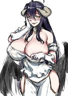 artist:774_(nanashi) character:albedo copyright:overlord_(maruyama) general:1girl general:black_hair general:blush general:breasts general:cleavage general:dress general:female general:gloves general:grin general:horns general:huge_breasts general:long_hair general:looking_at_viewer general:naughty_face general:smile general:solo general:thick_thighs general:thighs general:wide_hips general:wings general:yellow_eyes tagme technical:grabber // 600x847 // 108.4KB