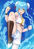 artist:nukogami_(minniecatlove21) character:rimuru_tempest copyright:tensei_shitara_slime_datta_ken general:1other general:alternate_costume general:blue_background general:blue_hair general:boots general:brown_footwear general:bun_cover general:clenched_hands general:collarbone general:crop_top general:double_bun general:hair_bun general:hair_ribbon general:knee_boots general:midriff general:navel general:red_ribbon general:ribbon general:short_shorts general:shorts general:standing general:standing_on_one_leg general:stomach general:white_shorts general:wristband meta:absurdres meta:commission meta:highres meta:pixiv_commission technical:grabber // 2508x3541 // 5.2MB