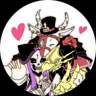 character:ainz_ooal_gown character:peroroncino character:ulbert_alain_odle copyright:overlord_(maruyama) general:3boys general:armor general:belt general:bird general:black_hair general:cape general:collar general:demon general:ear_piercing general:eyes_closed general:flower general:formal general:gauntlets general:gloves general:goat general:hat general:heart general:hood general:horns general:jewelry general:long_hair general:mask general:multiple_boys general:ring general:rose general:simple_background general:skeleton general:suit general:teeth general:v metadata:artist_request tagme technical:grabber // 768x768 // 327.7KB