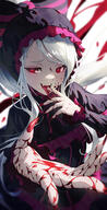 artist:chyko character:shalltear_bloodfallen copyright:overlord_(maruyama) general:1girl general::d general:blood general:blood_on_hands general:blush general:eyeliner general:fangs general:fingernails general:long_hair general:makeup general:open_mouth general:red_eyes general:red_nails general:sharp_fingernails general:smile general:solo general:teeth general:tongue general:tongue_out general:white_hair meta:absurdres meta:highres technical:grabber // 1478x2894 // 5.6MB