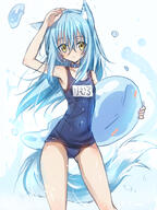 artist:akatsuki_(ggsy7885) character:rimuru_tempest character:rimuru_tempest_(slime) copyright:tensei_shitara_slime_datta_ken general:1girl general:1other general:alternate_species general:animal_ears general:arm_up general:bare_shoulders general:belt_collar general:blue_collar general:blue_hair general:blue_one-piece_swimsuit general:blush_stickers general:carrying general:carrying_person general:closed_eyes general:closed_mouth general:collar general:collarbone general:covered_navel general:cowboy_shot general:dot_mouth general:fox_ears general:fox_girl general:fox_tail general:hair_between_eyes general:long_hair general:looking_at_viewer general:old_school_swimsuit general:one-piece_swimsuit general:school_swimsuit general:simple_background general:standing general:swimsuit general:tail general:white_background general:yellow_eyes meta:commentary_request meta:highres technical:grabber // 1200x1600 // 1.1MB