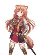 artist:oridays character:raphtalia copyright:tate_no_yuusha_no_nariagari general:1girl general:animal_ears general:artist_name general:belt general:boots general:brown_footwear general:brown_gloves general:brown_hair general:gloves general:hand_up general:long_hair general:long_sleeves general:looking_at_viewer general:raccoon_ears general:raccoon_girl general:raccoon_tail general:red_eyes general:red_ribbon general:ribbon general:sheath general:sheathed general:simple_background general:smile general:solo general:sword general:tail general:thigh_boots general:thighhighs general:very_long_hair general:weapon general:white_background meta:commentary_request meta:highres technical:grabber // 1240x1754 // 1.4MB