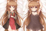 artist:psyche3313 character:raphtalia copyright:tate_no_yuusha_no_nariagari general:1girl general:animal_ear_fluff general:animal_ears general:armpits general:arms_up general:black_dress general:blush general:brown_dress general:brown_eyes general:brown_hair general:chest_tattoo general:child general:collar general:cuffs general:dakimakura_(medium) general:dress general:flat_chest general:grey_shirt general:hand_to_own_mouth general:long_hair general:lying general:on_back general:raccoon_ears general:raccoon_girl general:raccoon_tail general:red_dress general:shirt general:short_dress general:slave general:slave_tattoo general:solo general:tail general:tattoo general:torn_clothes general:torn_dress general:upper_body meta:highres technical:grabber // 2000x1363 // 1.4MB