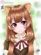 artist:yuviarts character:raphtalia copyright:tate_no_yuusha_no_nariagari general:1girl general:animal_ears general:artist_name general:blush general:breasts general:brown_hair general:closed_mouth general:deviantart_username general:instagram_username general:light_smile general:long_hair general:looking_at_viewer general:pink_eyes general:raccoon_ears general:raccoon_girl general:red_eyes general:simple_background general:smile general:solo general:upper_body general:watermark meta:commentary_request meta:self-upload technical:grabber // 768x1024 // 336.8KB