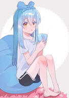 artist:chocoeiru character:rimuru_tempest character:rimuru_tempest_(slime) copyright:tensei_shitara_slime_datta_ken general:1other general::o general:bag general:barefoot general:black_shorts general:blue_hair general:carpet general:collarbone general:cup general:duffel_bag general:eyelashes general:flat_chest general:full_body general:grey_background general:holding general:holding_cup general:long_hair general:looking_at_viewer general:open_mouth general:pink_carpet general:shirt general:short_shorts general:short_sleeves general:shorts general:sitting general:steam general:straight_hair general:white_background general:white_shirt general:yellow_eyes meta:absurdres meta:commentary_request meta:highres technical:grabber // 2057x2894 // 3.8MB