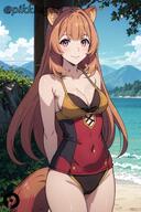 artist:pikkiwynn character:raphtalia copyright:tate_no_yuusha_no_nariagari general:animal_ears general:arms_behind_back general:bangs general:bare_shoulders general:beach general:blue_sky general:blush general:breasts general:brown_hair general:cleavage general:closed_mouth general:cloud general:collarbone general:covered_navel general:cowboy_shot general:day general:female general:long_hair general:looking_at_viewer general:medium_breasts general:ocean general:one-piece_swimsuit general:outdoors general:raccoon_ears general:raccoon_girl general:raccoon_tail general:sky general:smile general:solo general:swimsuit general:tail meta:ai_generated technical:grabber // 864x1296 // 570.8KB