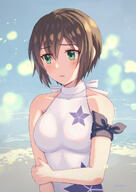 artist:yusshii character:souka_(tensei_shitara_slime_datta_ken) copyright:tensei_shitara_slime_datta_ken general:1girl general:armband general:beach general:blue_background general:blush general:brown_hair general:eyes_visible_through_hair general:green_eyes general:hands_on_own_arms general:one-piece_swimsuit general:open_mouth general:outdoors general:ribbon_trim general:short_hair general:signature general:sky general:solo general:standing general:star_(symbol) general:swimsuit general:upper_body general:white_one-piece_swimsuit meta:bad_id meta:bad_pixiv_id meta:commentary_request meta:highres technical:grabber // 900x1273 // 655.2KB