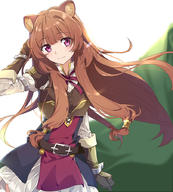 artist:tsuezu character:raphtalia copyright:tate_no_yuusha_no_nariagari general:1girl general:animal_ears general:belt general:blunt_bangs general:blush general:breasts general:brown_hair general:cape general:dress general:gloves general:long_hair general:long_sleeves general:medium_breasts general:purple_eyes general:raccoon_ears general:raccoon_girl general:raccoon_tail general:ribbon general:skirt general:smile general:solo general:tail meta:commentary_request technical:grabber // 809x900 // 607.6KB