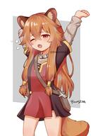 artist:bawnzee character:raphtalia copyright:tate_no_yuusha_no_nariagari general:1girl general::o general:animal_ear_fluff general:animal_ears general:arms_up general:artist_name general:bike_shorts general:black_dress general:black_shorts general:blush general:border general:brown_hair general:child general:collar general:cowboy_shot general:double-parted_bangs general:dress general:fang general:grey_background general:grey_dress general:hair_between_eyes general:knife_sheath general:layered_dress general:long_sleeves general:looking_at_viewer general:metal_collar general:multicolored_clothes general:multicolored_dress general:one_eye_closed general:open_mouth general:outside_border general:raccoon_ears general:raccoon_girl general:raccoon_tail general:red_dress general:red_eyes general:sheath general:short_dress general:shorts general:signature general:skin_fang general:solo general:squeans general:standing general:stretching general:tail general:twitter_username general:waking_up general:white_border general:yellow_trim meta:absurdres meta:commentary meta:highres technical:grabber // 2118x3000 // 381.6KB