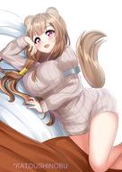 artist:katou_shinobu character:raphtalia copyright:tate_no_yuusha_no_nariagari general:1girl general:animal_ears general:ass general:bed_sheet general:breasts general:brown_hair general:chain general:hair_ornament general:large_breasts general:long_hair general:looking_at_viewer general:lying general:on_side general:purple_eyes general:raccoon_ears general:raccoon_girl general:raccoon_tail general:ribbed_sweater general:solo general:sweater general:tail general:wavy_mouth meta:absurdres meta:commentary meta:highres technical:grabber // 2000x2828 // 2.9MB