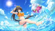 character:claire_kagenou copyright:kage_no_jitsuryokusha_ni_naritakute! general:1girl general::d general:arm_up general:ball general:barefoot general:beach general:beachball general:bikini general:bikini_top_only general:black_hair general:blue_sky general:bracelet general:breasts general:cloud general:day general:denim general:denim_shorts general:floating_hair general:floral_print_bikini general:front-tie_bikini_top general:front-tie_top general:hair_ribbon general:high_ponytail general:jewelry general:kicking general:leaf_print general:long_hair general:mountain general:navel general:ocean general:official_alternate_costume general:official_alternate_hairstyle general:one_eye_closed general:orange_bikini general:outdoors general:outstretched_arm general:print_bikini general:red_eyes general:ribbon general:short_shorts general:shorts general:sidelocks general:sky general:smile general:solo general:splashing general:splatter general:sun general:swimsuit general:torn_clothes general:torn_shorts general:v-shaped_eyebrows general:very_long_hair general:wading general:yellow_ribbon meta:game_cg meta:highres meta:non-web_source technical:grabber // 1920x1080 // 3.6MB