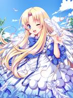 artist:ayamisiro character:firo_(tate_no_yuusha_no_nariagari) copyright:tate_no_yuusha_no_nariagari d general: general:1girl general:bird_wings general:blonde_hair general:blue_eyes general:blue_sky general:blush general:dress general:feathers general:long_hair general:one_eye_closed general:open_mouth general:ribbon general:sky general:smile general:solo general:wings meta:commentary_request meta:highres technical:grabber // 1200x1600 // 1.7MB