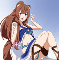 artist:yoshida_keiji character:raphtalia copyright:tate_no_yuusha_no_nariagari general:1girl general:animal_ears general:bikini general:blue_bikini general:breasts general:brown_hair general:flower general:hair_flower general:hair_ornament general:long_hair general:looking_at_viewer general:navel general:open_mouth general:peace_symbol general:ponytail general:raccoon_ears general:raccoon_girl general:raccoon_tail general:red_eyes general:smile general:solo general:swimsuit general:tail general:v meta:commentary_request technical:grabber // 800x810 // 310.2KB