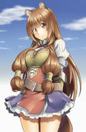 artist:alto-00 character:raphtalia copyright:tate_no_yuusha_no_nariagari general:1girl general:animal_ears general:armor general:belt general:blue_sky general:blush general:breasts general:brown_hair general:cloud general:collared_shirt general:cowboy_shot general:dress general:dress_shirt general:frilled_skirt general:frills general:gloves general:leather general:leather_armor general:leather_gloves general:long_hair general:long_sleeves general:looking_at_viewer general:medium_breasts general:neckerchief general:outdoors general:purple_eyes general:raccoon general:raccoon_ears general:raccoon_girl general:raccoon_tail general:red_eyes general:red_neckerchief general:shirt general:short_sleeves general:skirt general:sky general:smile general:solo general:tail general:very_long_hair meta:commentary_request meta:highres meta:photoshop_(medium) technical:grabber // 1230x1880 // 388.7KB