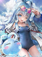 artist:kubota_masaki character:kobo_kanaeru character:rimuru_tempest copyright:hololive copyright:hololive_indonesia copyright:tensei_shitara_slime_datta_ken general:1girl general:blue_eyes general:blue_hair general:blue_one-piece_swimsuit general:one-piece_swimsuit general:one_eye_closed general:school_swimsuit general:slime_(creature) general:solo general:star-shaped_eyewear general:star_(symbol) general:sunglasses general:swimsuit general:virtual_youtuber general:wink technical:grabber // 892x1195 // 856.4KB