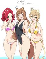 artist:umanosuke character:malty_s_melromarc character:raphtalia character:rifana copyright:tate_no_yuusha_no_nariagari general:3girls general:animal_ears general:bikini general:blonde_hair general:breasts general:brown_eyes general:brown_hair general:casual_one-piece_swimsuit general:covered_navel general:green_eyes general:long_hair general:multiple_girls general:navel general:o-ring general:o-ring_bikini general:one-piece_swimsuit general:ponytail general:raccoon_ears general:raccoon_girl general:raccoon_tail general:red_hair general:short_hair general:side-tie_bikini_bottom general:skindentation general:smirk general:swimsuit general:tail general:yellow_eyes meta:highres technical:grabber // 1177x1500 // 550.7KB