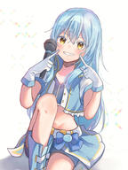 artist:chocoeiru character:rimuru_tempest copyright:tensei_shitara_slime_datta_ken general:1other general:androgynous general:blue_footwear general:blue_hair general:blue_jacket general:blue_shorts general:blush general:boots general:collarbone general:colored_eyelashes general:crop_top general:gloves general:grin general:groin general:hair_between_eyes general:idol general:index_finger_raised general:jacket general:long_hair general:looking_at_viewer general:midriff general:navel general:open_clothes general:open_jacket general:overskirt general:short_shorts general:short_sleeves general:shorts general:sitting general:smile general:stomach general:straight_hair general:very_long_hair general:white_background general:white_gloves general:white_sleeves general:yellow_eyes meta:absurdres meta:highres technical:grabber // 1860x2480 // 2.6MB