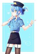 artist:abbbikun character:rimuru_tempest copyright:tensei_shitara_slime_datta_ken general:1other general:androgynous general:blue_hair general:hat general:heart general:looking_at_viewer general:police general:police_hat general:police_uniform general:skirt general:solo general:thighhighs general:uniform general:yellow_eyes meta:commentary meta:highres meta:symbol-only_commentary technical:grabber // 889x1309 // 126.3KB