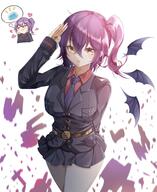 character:rimuru_tempest_(slime) character:ultima_(tensei_shitara_slime_datta_ken) copyright:tensei_shitara_slime_datta_ken general:1girl general:aged_up general:demon_girl general:demon_wings general:imagining general:military_uniform general:purple_hair general:slime_(creature) general:uniform general:white_background general:wings general:yellow_eyes meta:absurdres meta:highres technical:grabber // 2860x3494 // 555.7KB