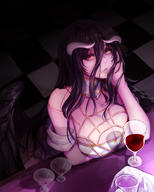 artist:kibellin character:albedo copyright:madhouse copyright:overlord_(maruyama) general:alcohol general:black_hair general:black_wings general:breast_hold general:breasts general:checkered_floor general:chin_rest general:cleavage general:demon_girl general:detached_collar general:drink general:floor general:fringe general:from_above general:girl general:glass general:hair_between_eyes general:hand_on_cheek general:holding general:horn_(horns) general:large_breasts general:light_erotic general:long_hair general:looking_at_viewer general:shadow general:single general:slit_pupils general:tall_image general:wine general:wine_glass general:wings general:yellow_eyes tagme technical:grabber // 1200x1494 // 791.0KB