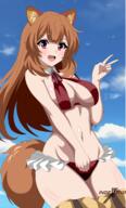 artist:indexxryo character:raphtalia copyright:tate_no_yuusha_no_nariagari general:1girl general::d general:animal_ear_fluff general:animal_ears general:artist_name general:bare_arms general:bikini general:blue_sky general:blunt_bangs general:boots general:breasts general:brown_hair general:cleavage general:cloud general:collar general:cowboy_shot general:day general:frilled_bikini general:frills general:groin general:hair_between_eyes general:hand_up general:large_breasts general:light_blush general:long_hair general:looking_at_viewer general:navel general:open_mouth general:outdoors general:raccoon_ears general:raccoon_tail general:red_bikini general:red_eyes general:sky general:smile general:solo general:swimsuit general:tail general:thigh_boots general:v general:white_collar meta:absurdres meta:commentary meta:english_commentary meta:highres meta:paid_reward_available technical:grabber // 3573x5889 // 3.0MB